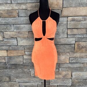 🔥 Coral Halter Top Bodycon Cutout Mini